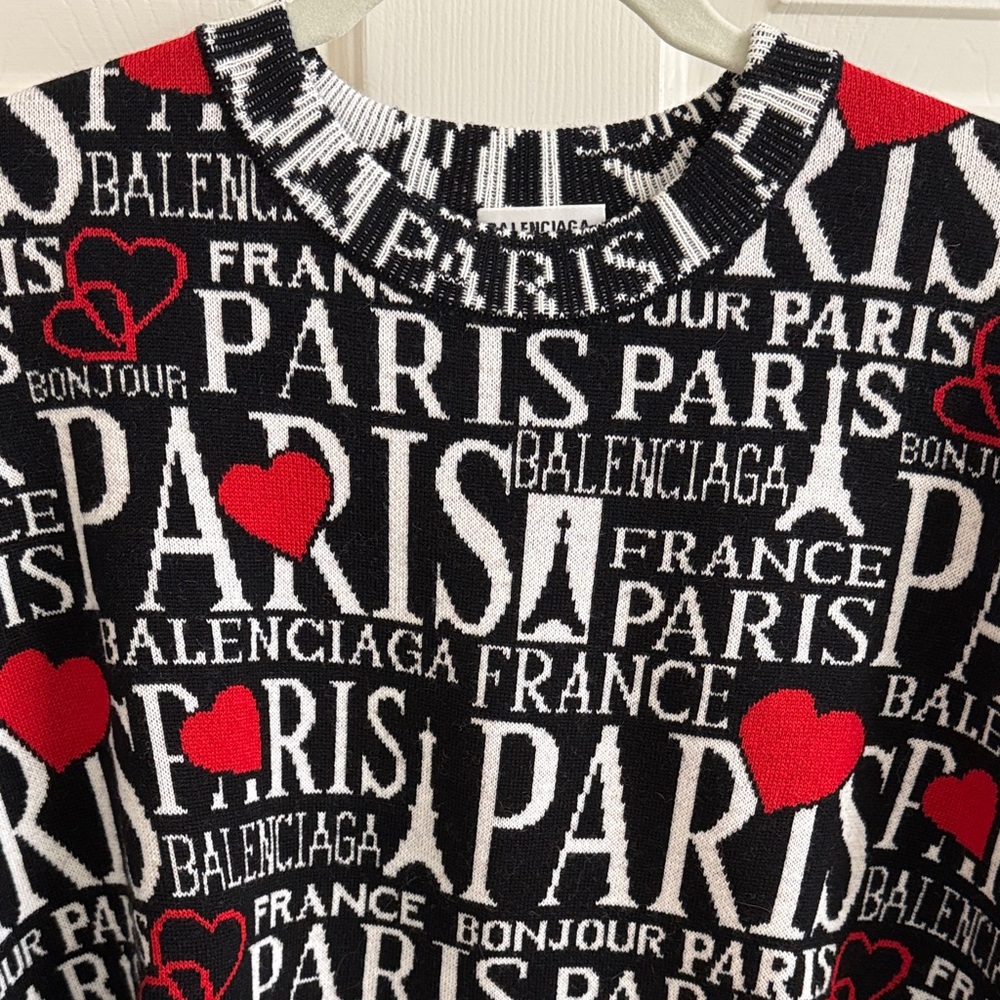 Balenciaga Black, White, and Red Love Paris-Motif Crewneck Sweater - Picture 4 of 13